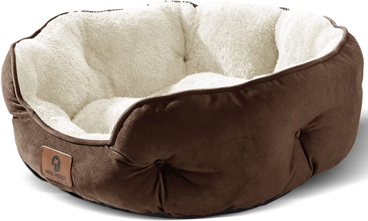 Cozy 20-Inch Small Dog & Cat Bed - Extra Soft, Machine Washable, Anti-Slip & Water-Resistant, Perfect for Puppies and Kittens - Brown