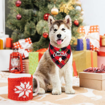 2 Pack Christmas Dog Bandana, Classic Red Green Buffalo Plaid Dog Bandana Pets Scarf Triangle Bibs Kerchief Set Pet Costume Outfit Accessories for Small Medium Large Dogs Cats Pets (Large)